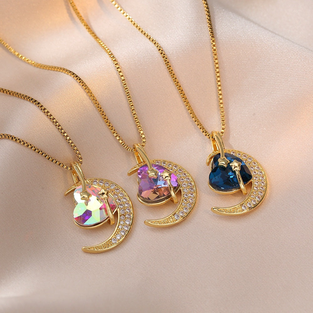 Titanium Steel Color Retaining Star And Moon With Stylish Pendant Necklace