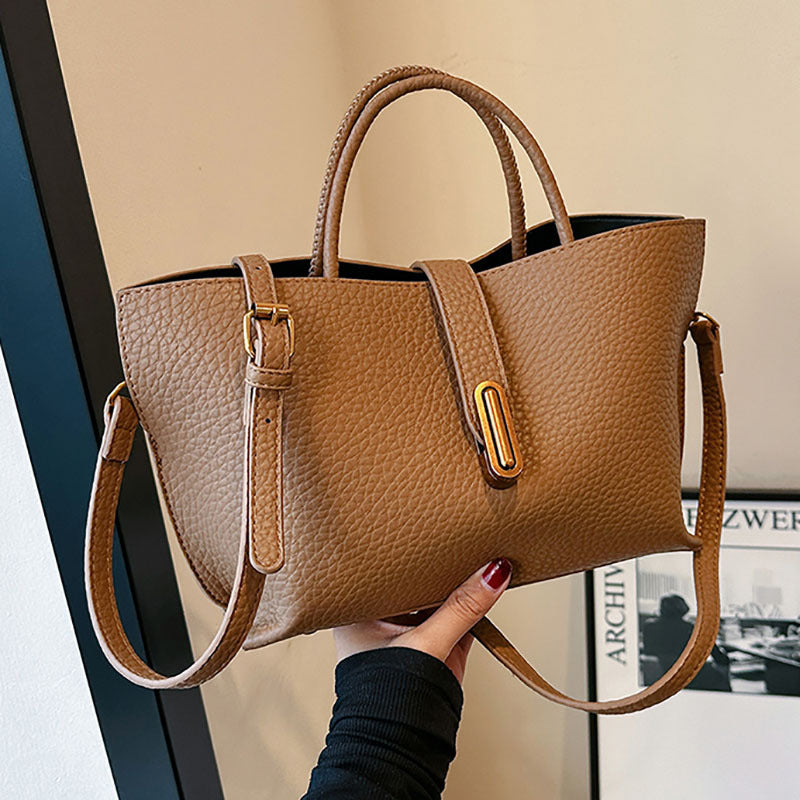 INS Litchi Pattern Shoulder Bag Fashion Zipper Bucket Bag High Capacity Totes Handbag For Women