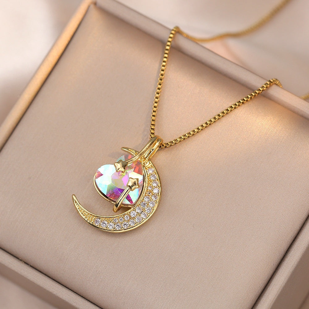 Titanium Steel Color Retaining Star And Moon With Stylish Pendant Necklace