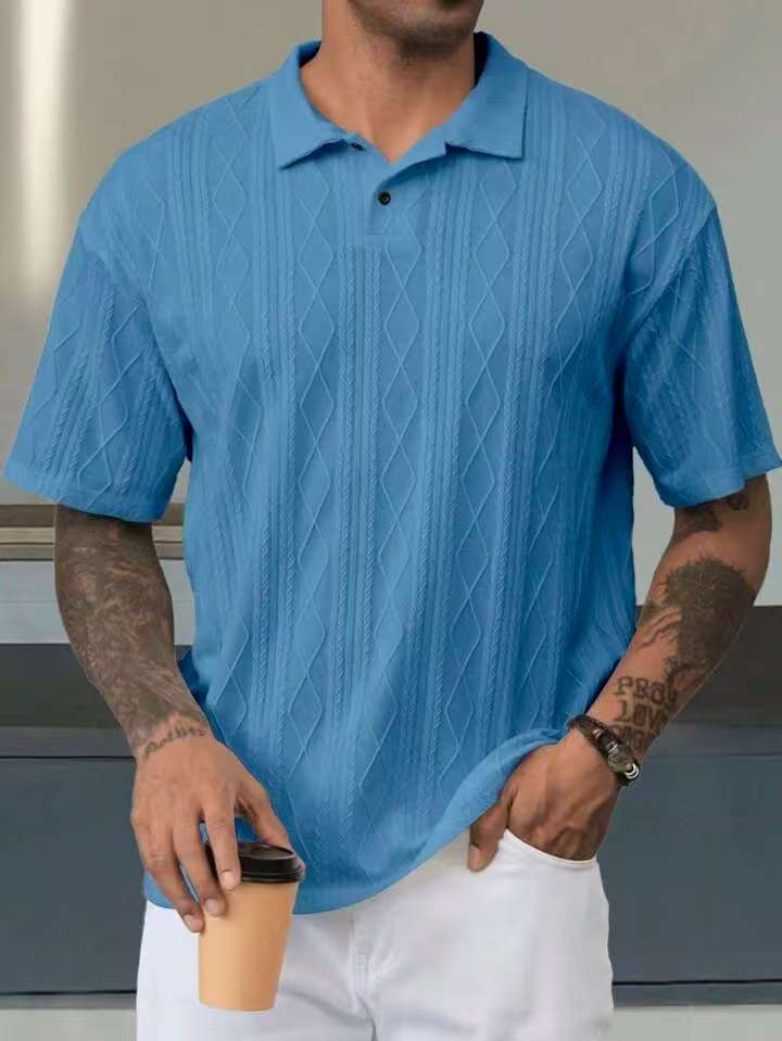 Retro Button Lapel Short Sleeve T-shirt Breathable Short Sleeve Loose Texture Knitted