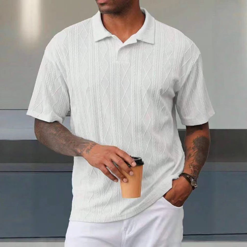 Retro Button Lapel Short Sleeve T-shirt Breathable Short Sleeve Loose Texture Knitted